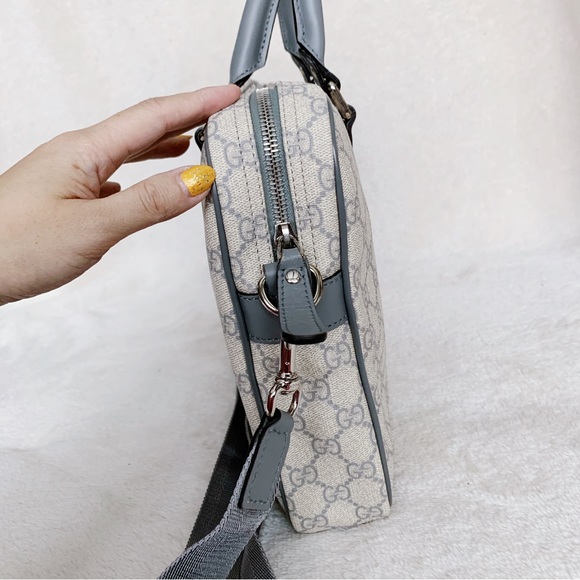 NWT Authentic Gucci GG Supreme Leather Computer Bag Briefcase Gray Unisex - Picture 7 of 9